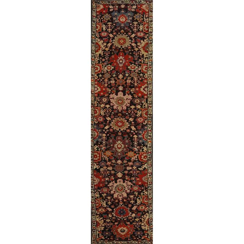 Hand Knotted Oriental 100% Wool Carpet Floral Navy Blue & Blues Runner Rug - 19' 0'' X 3' 6''