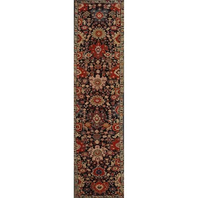 Hand Knotted Oriental 100% Wool Carpet Floral Navy Blue & Blues Runner Rug - 19' 0'' X 3' 6''
