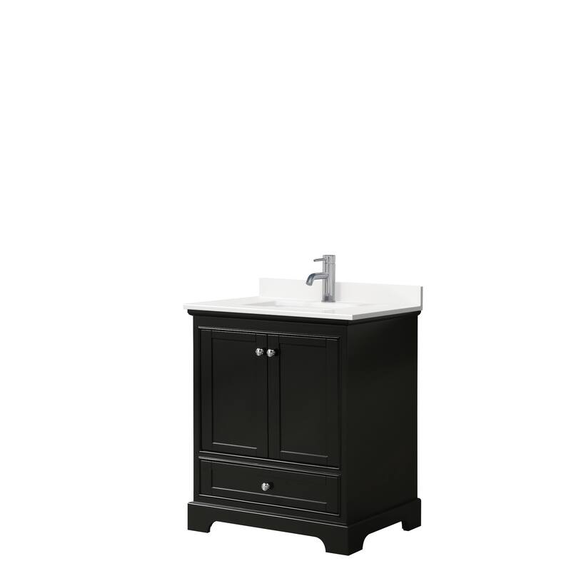 Deborah 30-inch Single Vanity, Quartz Top - Dark Espresso, Chrome Trim, White Quartz Top