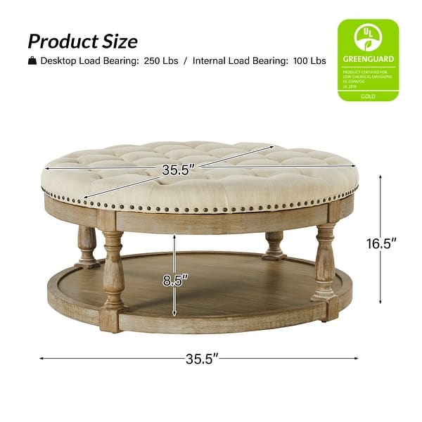 dimension image slide 4 of 6, Illyria Transitional Multifunctional Tufted 35.5" Shabby Chic Storage Ottoman Table with Spindle Legs by HULALA HOME