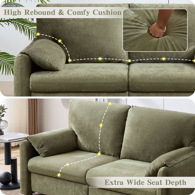 71.28" Chenille 2-Seater Sofa with Cloud-Like Cushion & Sponge Support