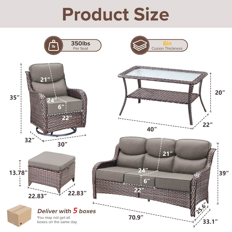 Gymojoy 8-Piece Patio Furniture Set with Swivel Glider Chairs, 6-Inch Ultra-Plush Cushions & Water-Resistant Olefin Fabric