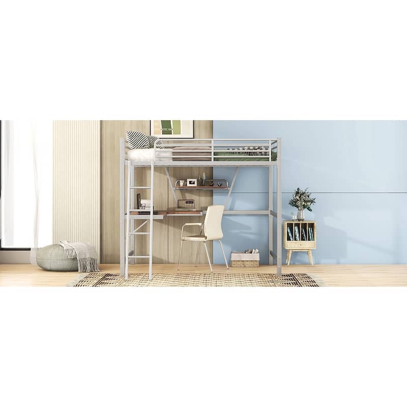 Loft Metal&MDF Bed with Desk and Shelf