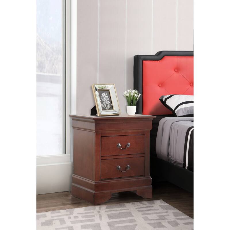 Cherry Finish Nightstand with Two Drawers, Durable and Elegant Bedroom Storage - Cherry