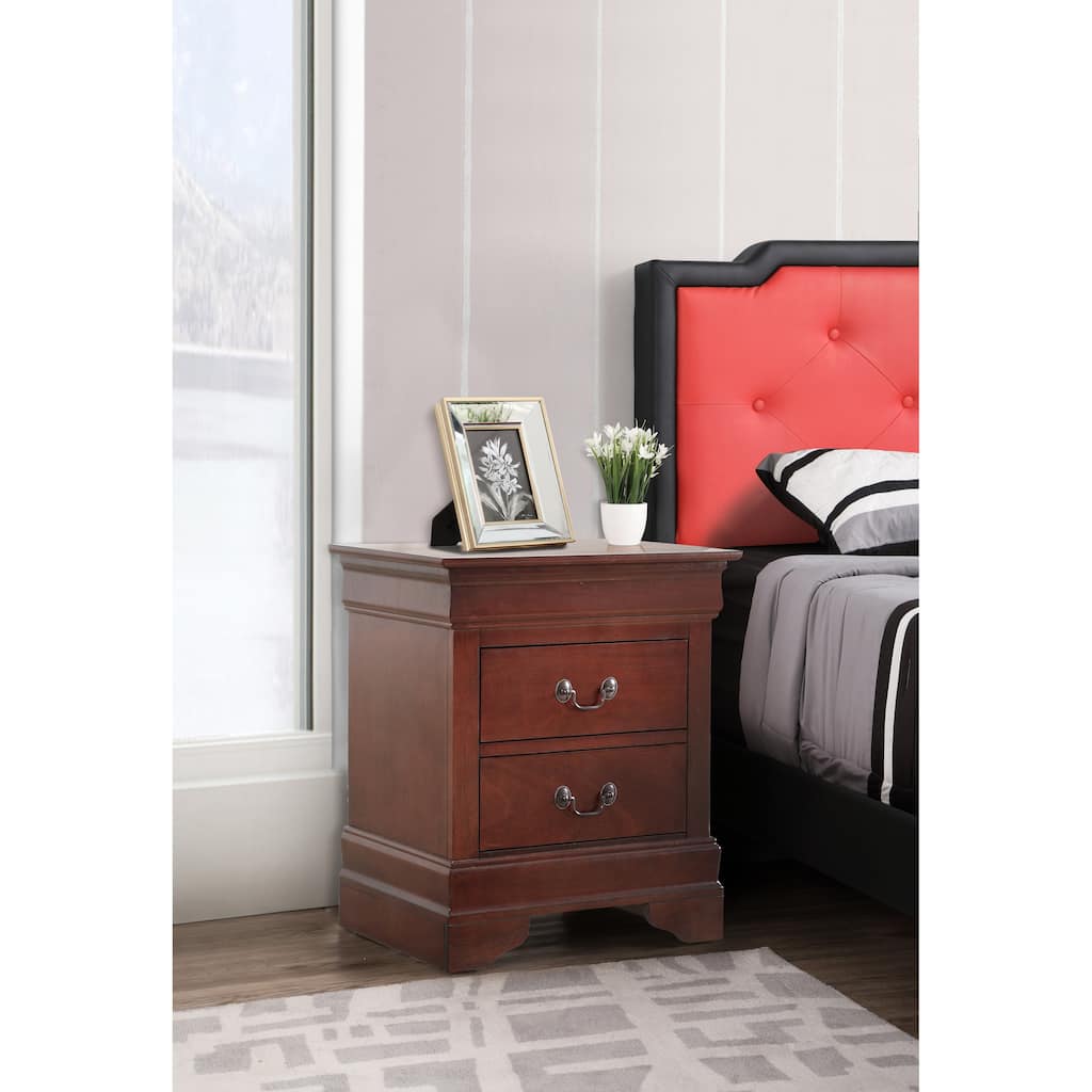 Cherry Finish Nightstand with Two Drawers, Durable and Elegant Bedroom Storage