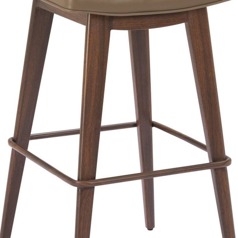 HomeRoots Set of Two 31" Taupe and Walnut Faux Leather and Steel Backless Bar Height Bar Chairs