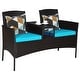 preview thumbnail 3 of 19, Costway Patio Rattan Conversation Set Loveseat Sofa Cushioned Coffee - See Details