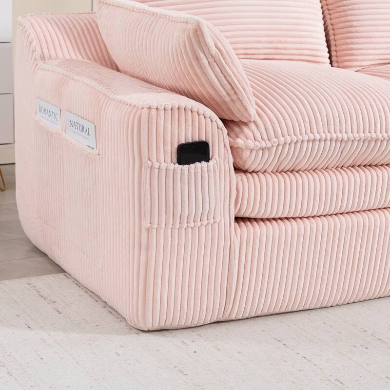 103" L-Shaped Corduroy Boneless Sectional Sofa with Movable Ottoman