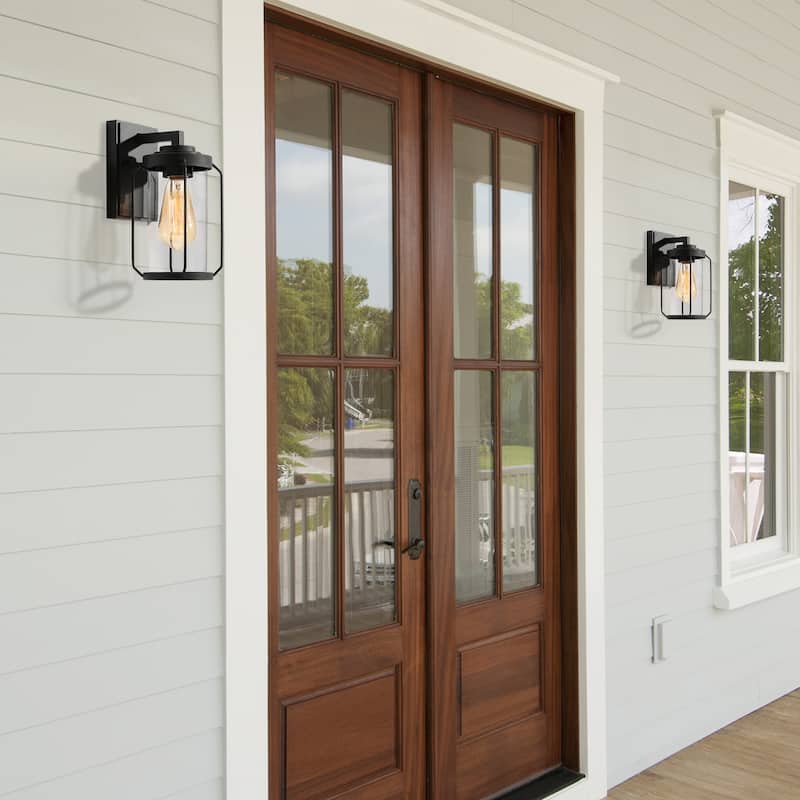 Modern Black Outdoor Wall Lantern Farmhouse 2 Pack Barn Wall Sconces Metal and Glass for Patio
