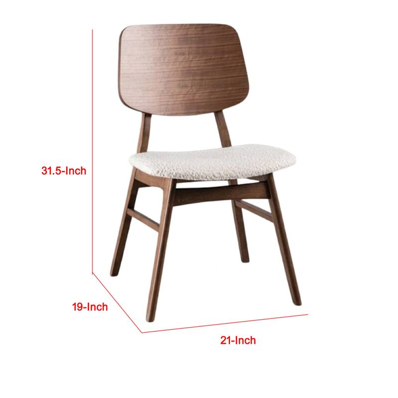 Narv Side Dining Chair Set of 2, Curved Panel Back, Walnut Brown Wood, Beige