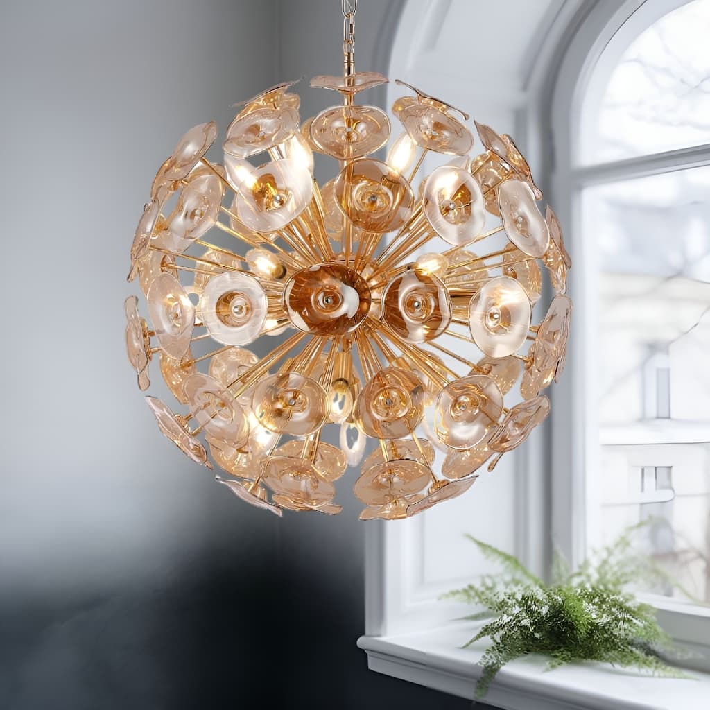 18-Light 24" Wide Elegant Stamen Disco Sputnik Gold Chandelier