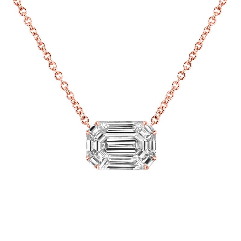 Auriya 14k Gold 1/2ctw Emerald Cut Solitaire Diamond Necklace (E-F, VS1-VS2) - White - Rose