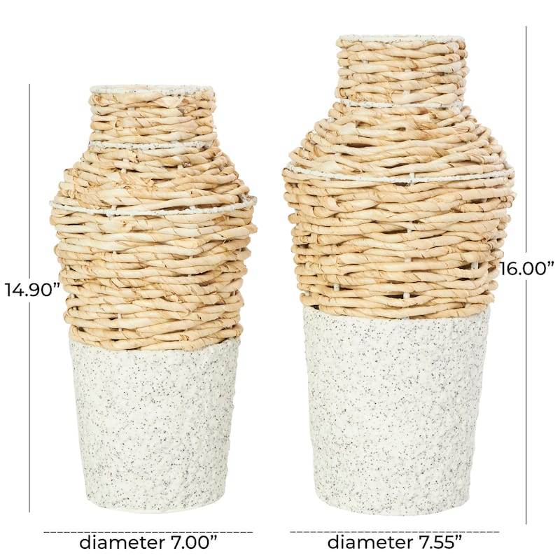 Seagrass Woven Vase with Speckled Black and White Bases - Set of 2 Brown - Roche River Decor - 8"W x 8"L x 16"H