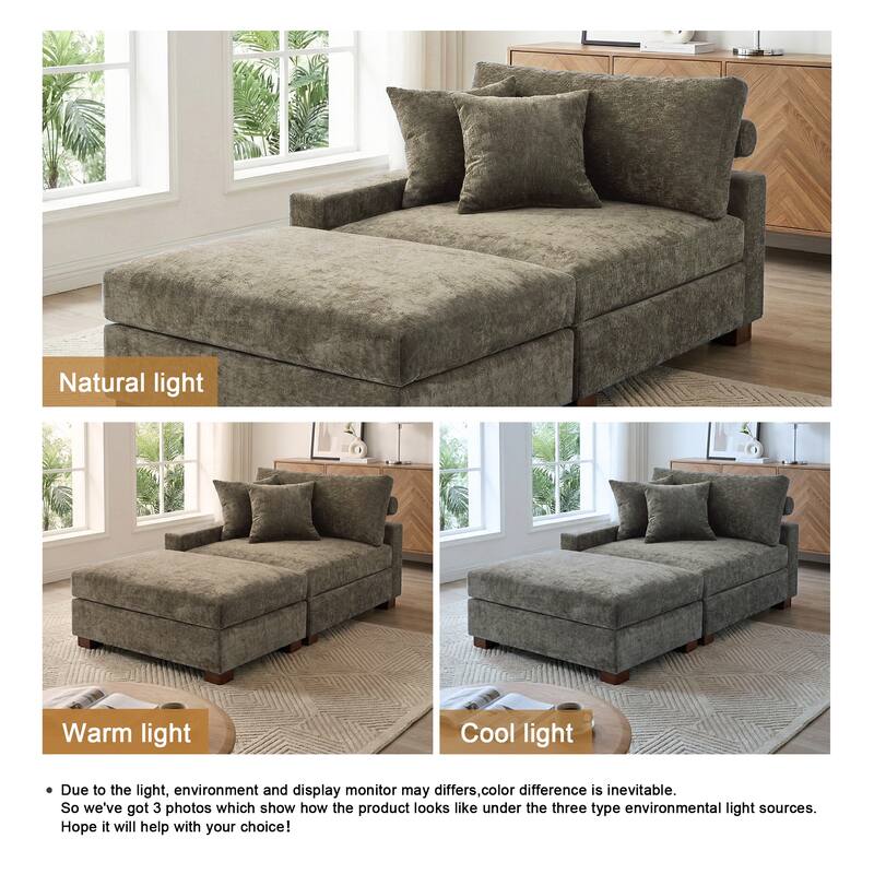 Modern Chenille Chaise Lounge Set with Ottoman