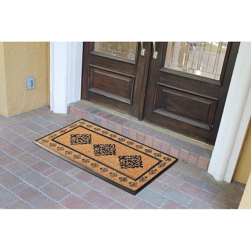 A1HC- Designer Hand-Crafted Rubber & Coir Frame Molded Double Door Mat, Perfect and more functional size - 24"X57"