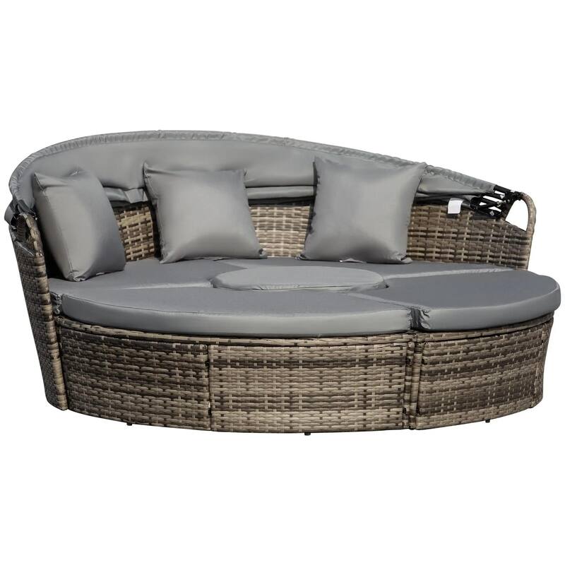 4PCS Rattan Furniture Set, Round Convertible Patio Daybed or Sunbed