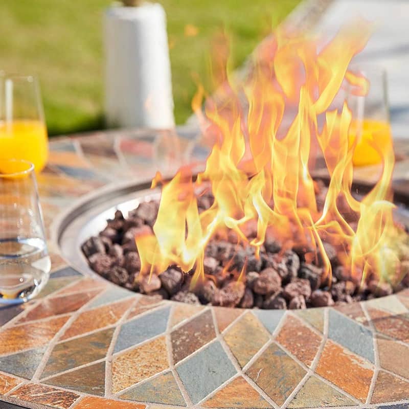Sudbury 42" Outdoor Round Propane Stone Fire Pit Table