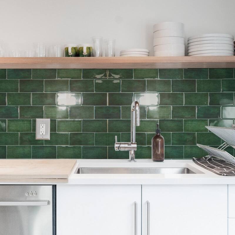 Art3d 10 Pieces Self-adhesive Thickened Backsplash Subway Tiles Green or White - 10.6inch x 12.6inch