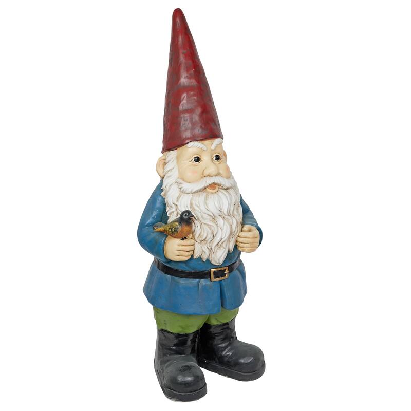 Alpine Corporation ZKD100 Jumbo Size Gnome with Bird Decor, Whimsical Gnome Statue for Patio & Garden, 48"H, Multicolor