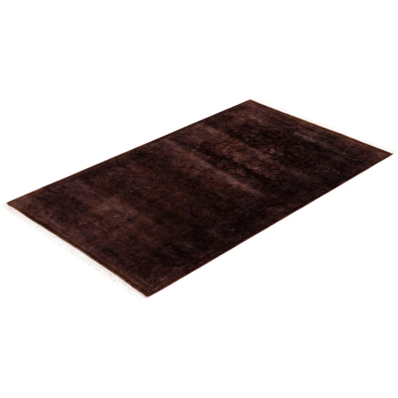 Overton Hand Knotted Wool Vintage Inspired Modern Contemporary Overdyed Brown Area Rug - 2' 7" x 4' 5"