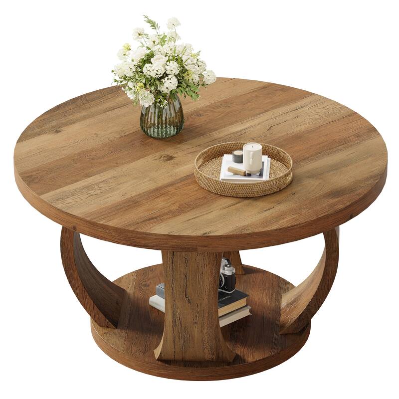 31.5-Inch Round Coffee Table, 2-Tier Circle Center Table