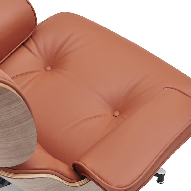 Mid-century Modern PU High-back Swivel Lounge Chair with Ottoman for Living Room and Bedroom