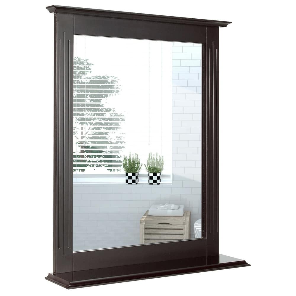 Gymax Bathroom Wall-Mounted Mirror W/Shelf Vanity Makeup Mirror