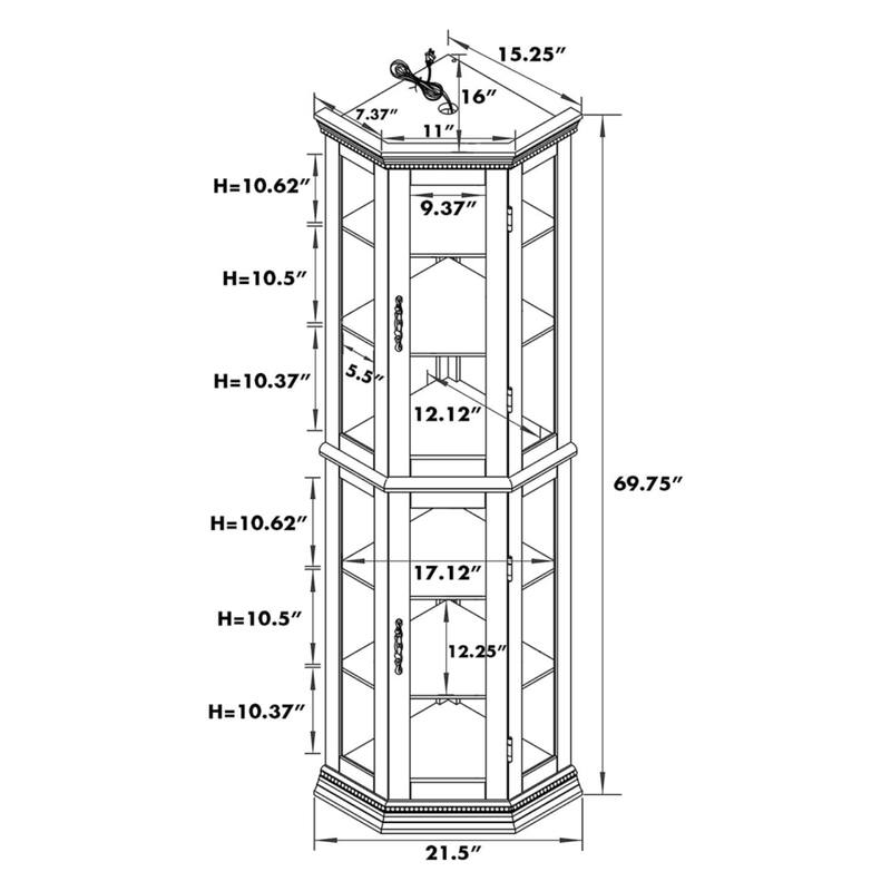 Corner Display Curio Cabinet with Glass Shelves (Bulb Not Included)