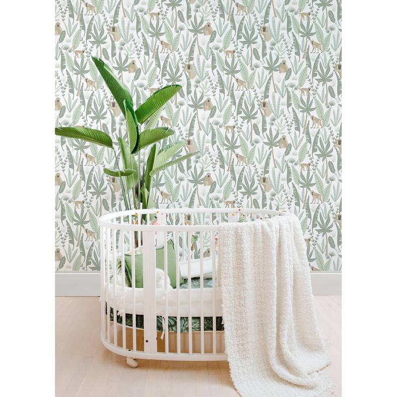 Chesapeake Kiki Light Green Monkeys Wallpaper - 20.9 x 396 x 0.025