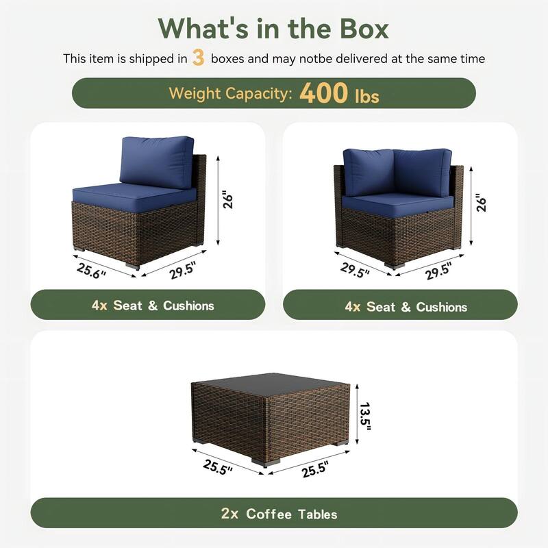 AOXUN Wicker Rattan Outdoor Sectional Sofa Set with Coffee Table