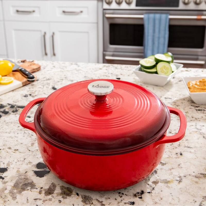 Lodge 6 Quart Red Essential Enamel Cast Iron Dutch Oven, Red