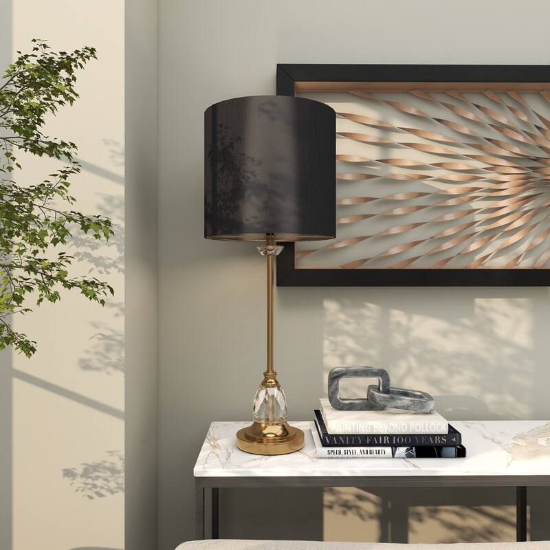 Crystal Room Table or Buffet Lamp with Black Shade and Gold Accents - Black or Gold - Roche River Decor