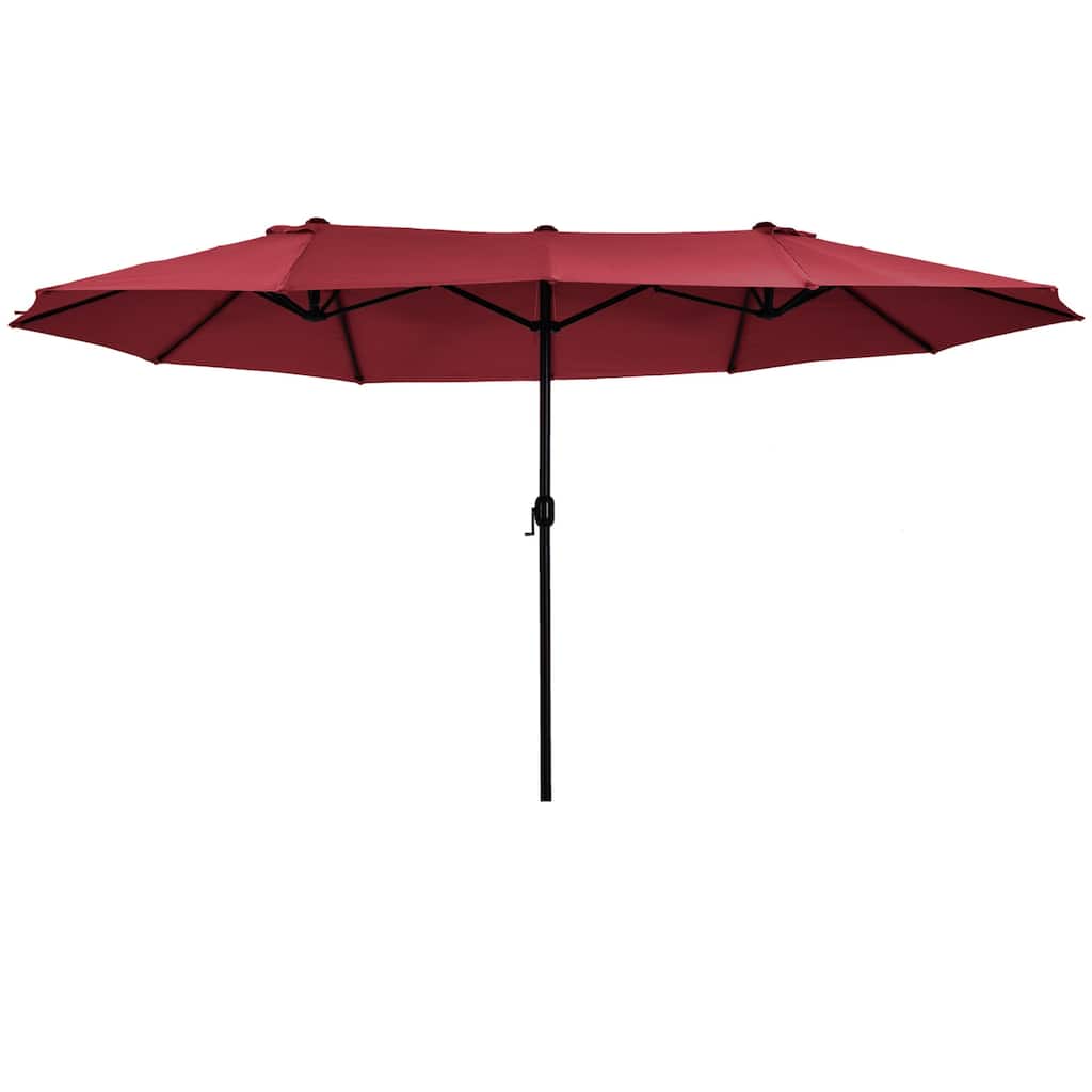 Extra Large 15ft Double-Sided Outdoor Umbrella with Crank Handle and Air Vents for Patio, Deck, Pool