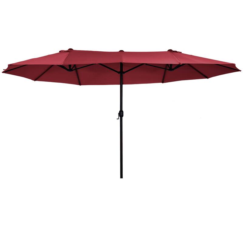 Extra Large 15ft Double-Sided Outdoor Umbrella with Crank Handle and Air Vents for Patio, Deck, Pool - Red