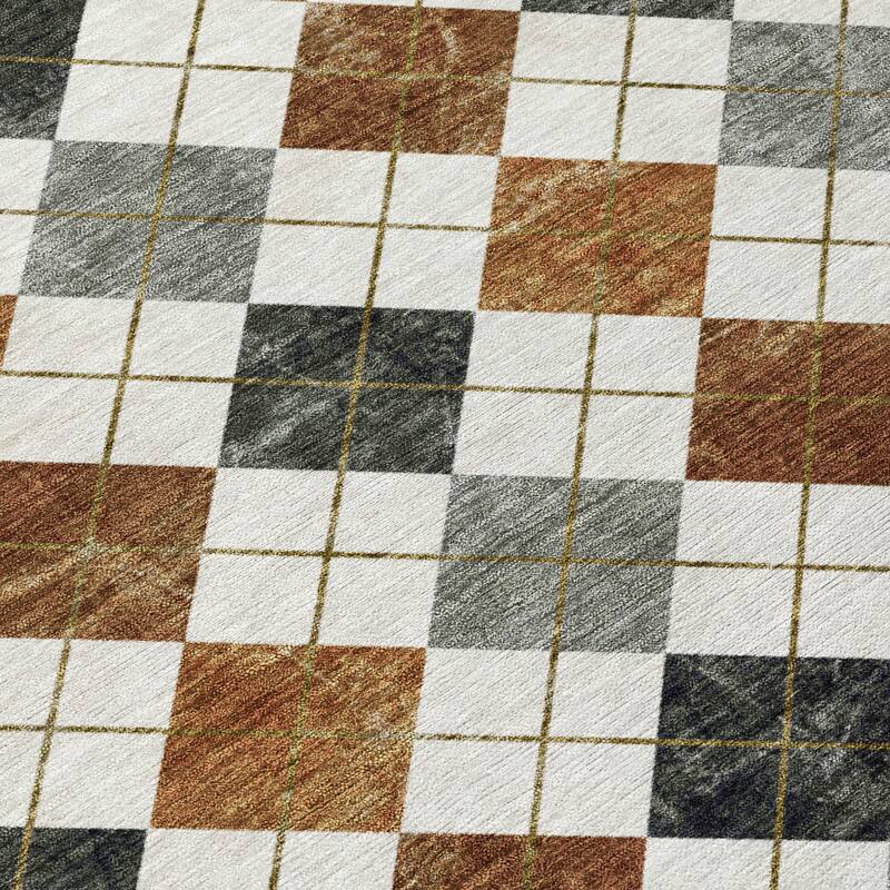 Machine Washable Indoor/ Outdoor Modern Argyle Chantille Rug