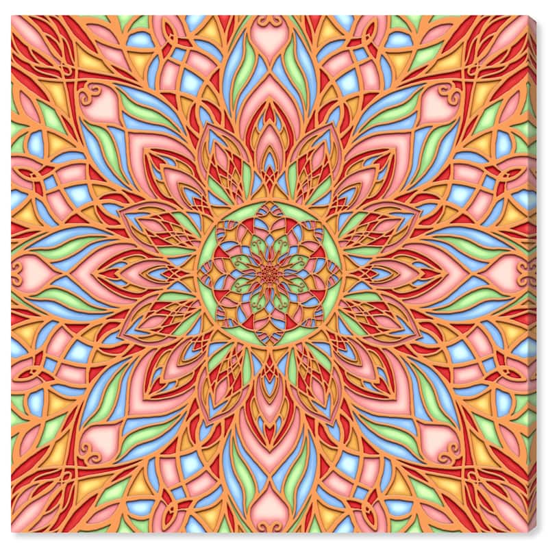 Wynwood Studio Canvas Abstract Floral Mandala Pink and Light Pink Bohemian & Eclectic Wall Art Canvas Print