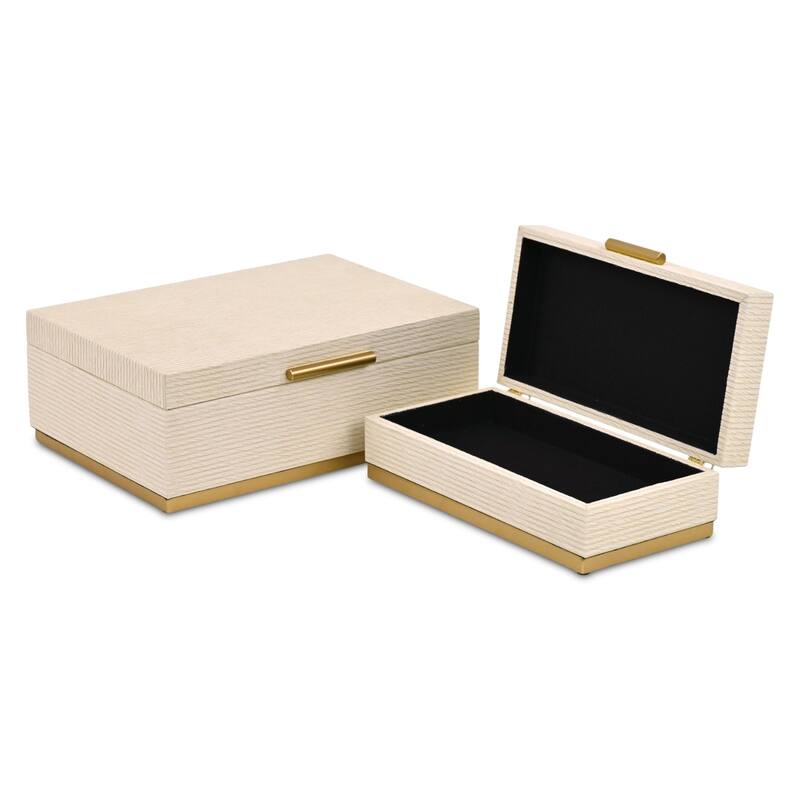 Eira Set of 2 Rectangular Decorative Storage Boxes - Retro Stripe Pattern with Gold Hardware