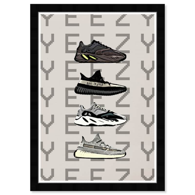 Wynwood Studio 'Hypebeast Sneakers' Fashion and Glam Wall Art Framed Print Shoes - Gray, Black