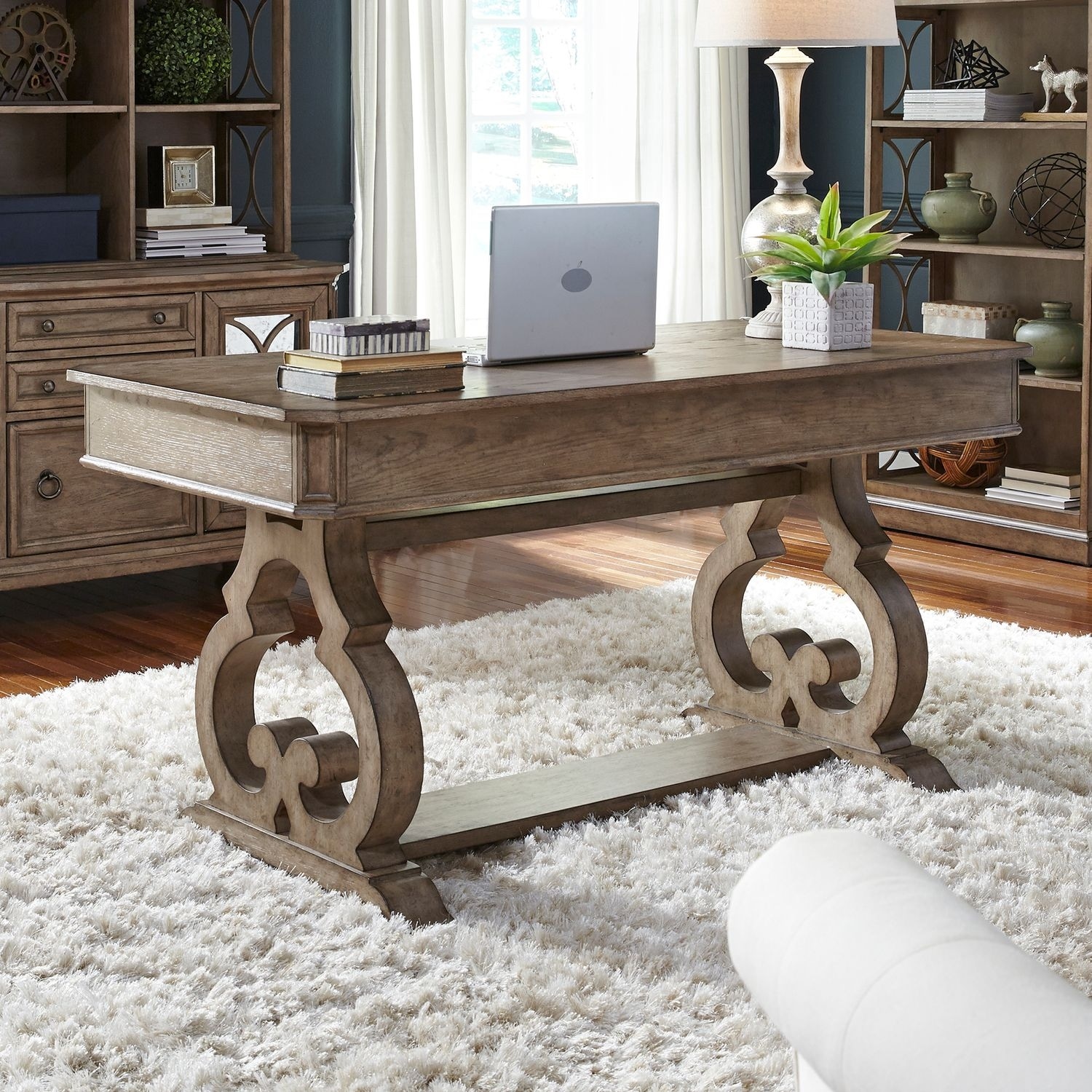 Liberty Furniture Simply Elegant Scrolled Writing Desk Heathered Taupe Oak