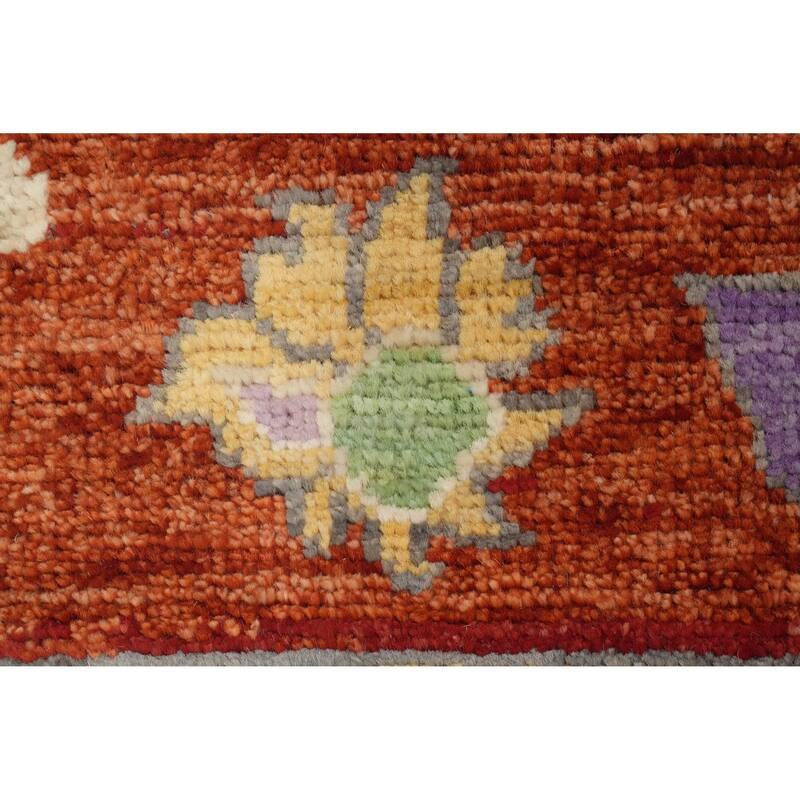 Hand Knotted Oriental 100% Wool Carpet Transitional Floral Green Oushak Area Rug - 8' 10'' X 5' 1''