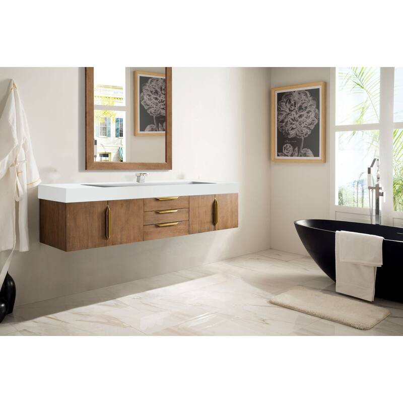 James Martin Vanities Mercer Island 72" Single Vanity, Latte Oak with Radiant Gold Hardware