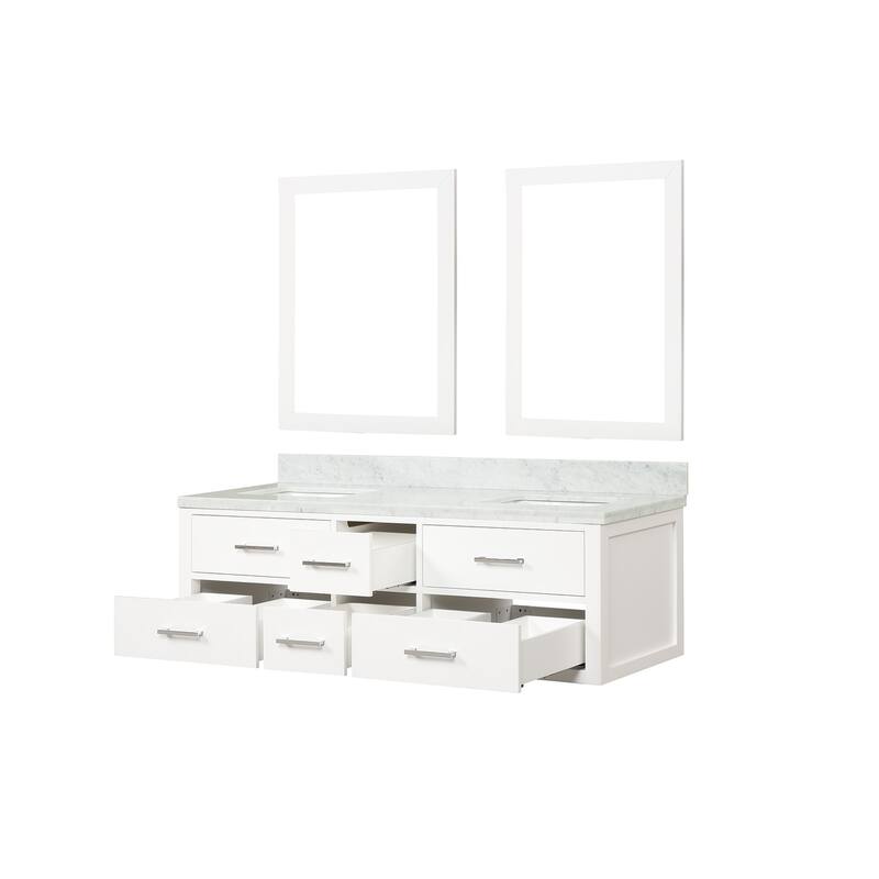 Lexora Castor Double Bath Vanity, Carrara Marble Top, and Mirrors