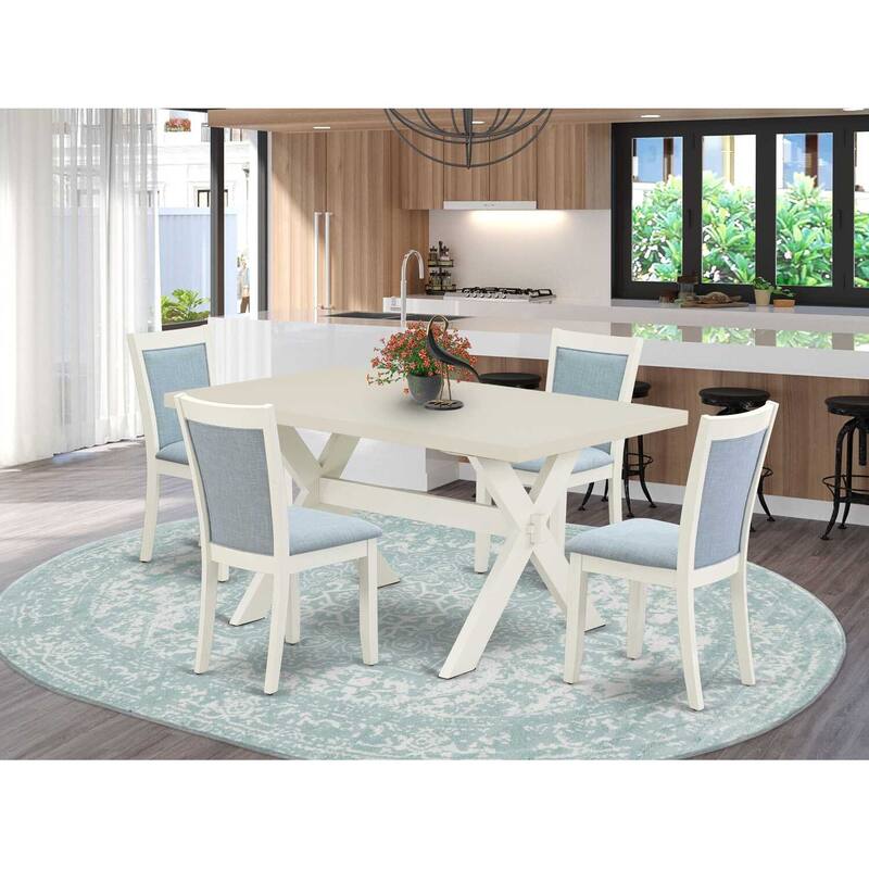 HomeStock 5-Piece Wire Brushed Linen White Finish Solid Wood Top Dining table with 4-Chairs