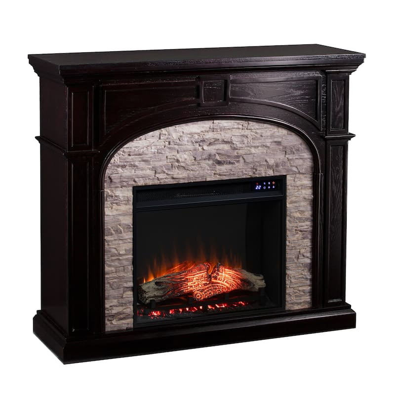 SEI Furniture Highfalls Black Stacked Faux Stone Electric Fireplace