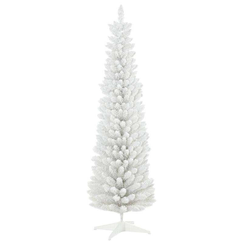 HOMCOM Flocked Artificial Pencil Tree - Realistic Branches, Plastic Base, White