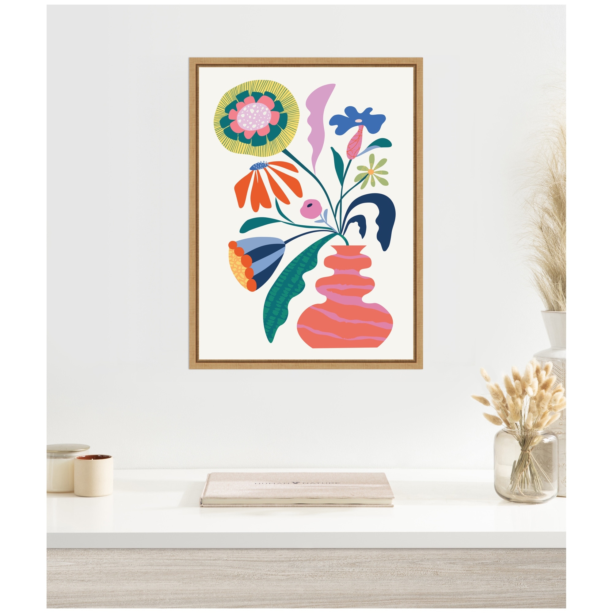 Kate and Laurel Sylvie Retro Whimsical Floral Vase Framed Canvas by Rachel Lee