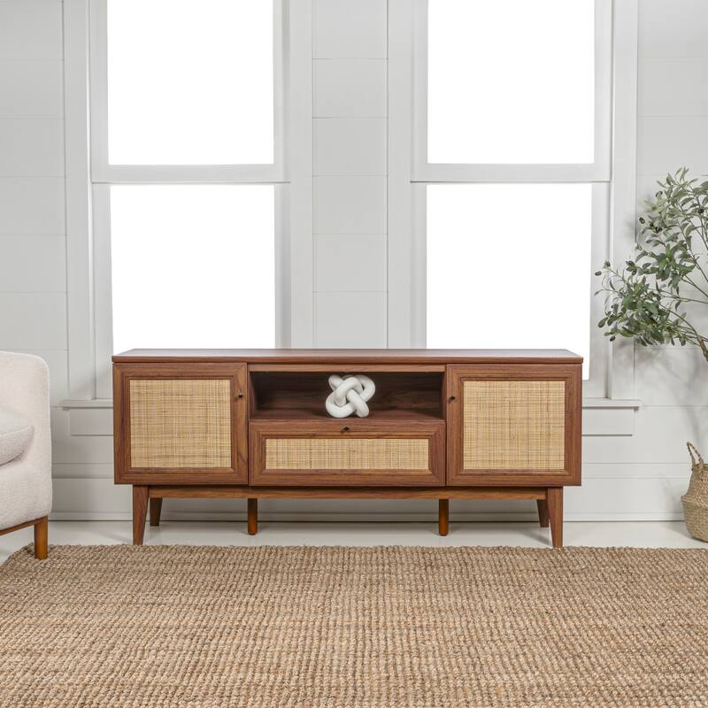 Gennaro 59 in. Farmhouse Caned TV Stand with Drawer and Storage Doors Fits TVs up to 65 in. with Cable Management, by JONATHAN Y
