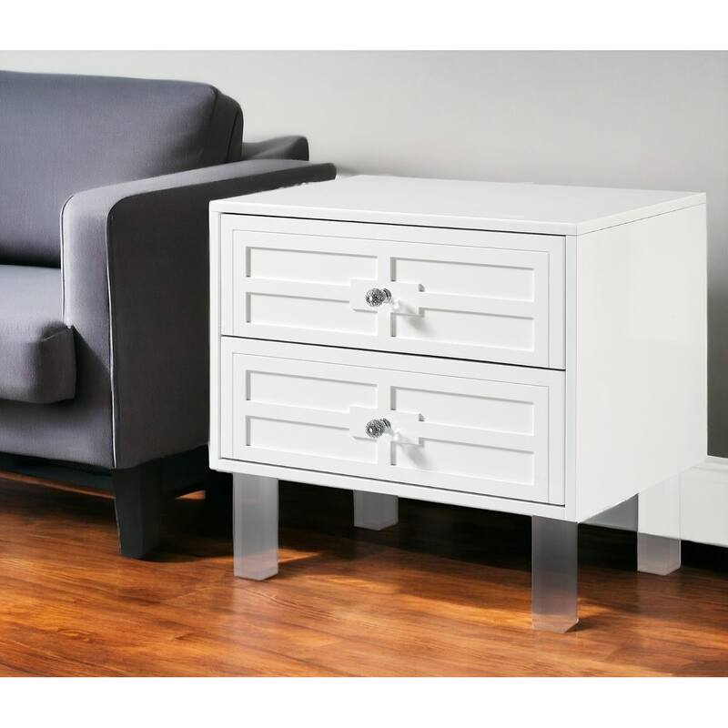 HomeRoots 24" White and Clear Wood and Acrylic End Table With Two Drawers - 27' X '24' X '18 - White - Wood