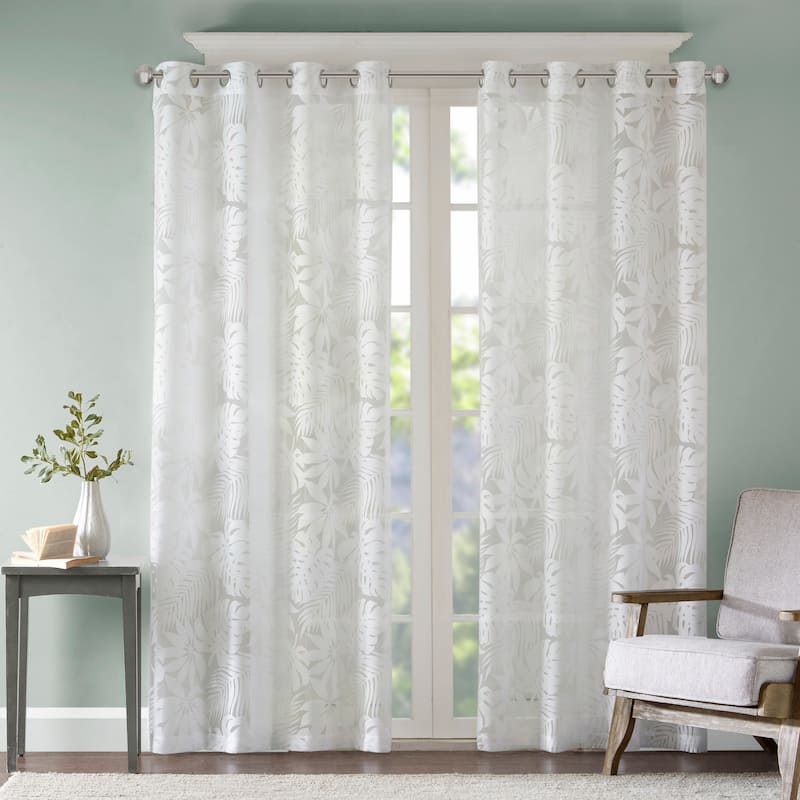 Madison Park Kauna Palm Leaf Burnout Window Curtain Sheer - 50x63" - White