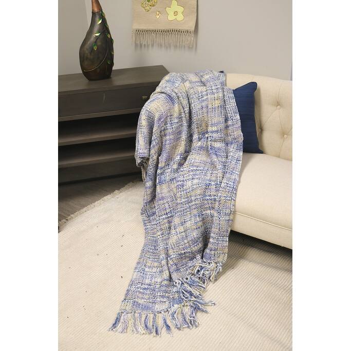 Home&Manor Handcrafted Wool & Cotton Throw Blanket Coastal Loom
